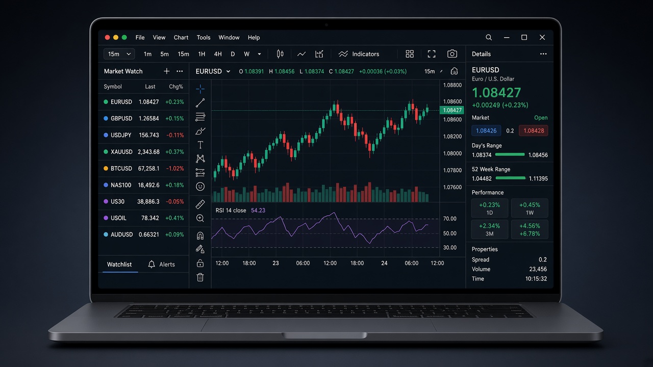 MetaTrader 4 电脑端交易界面